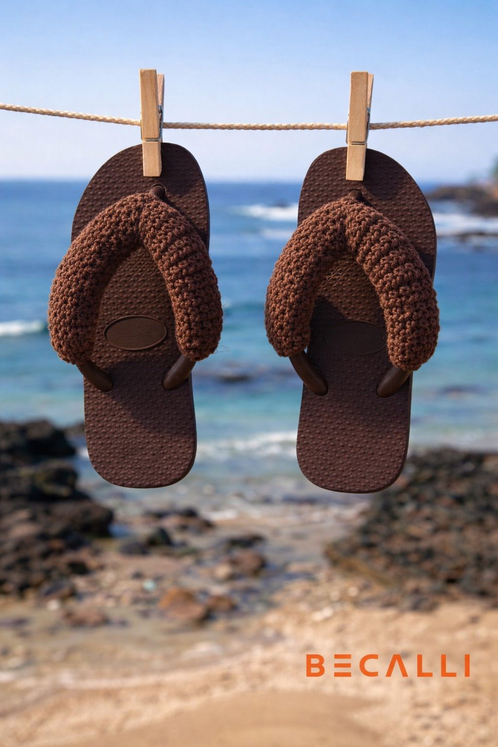 Havaiana com crochê marrom