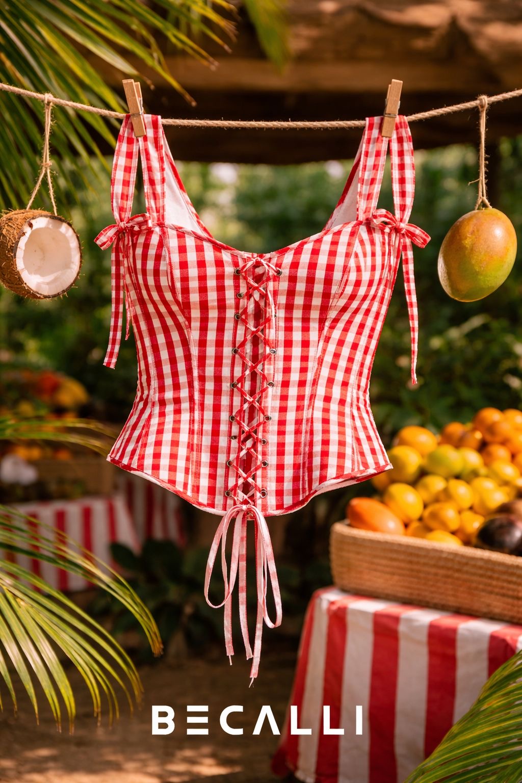 Corset Listrado Vermelho e Branco