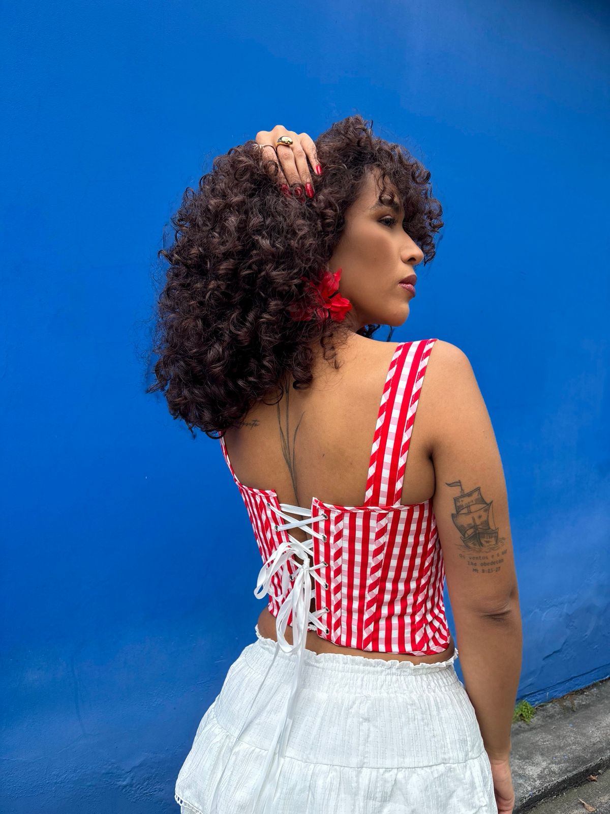 Corset Listrado Vermelho e Branco