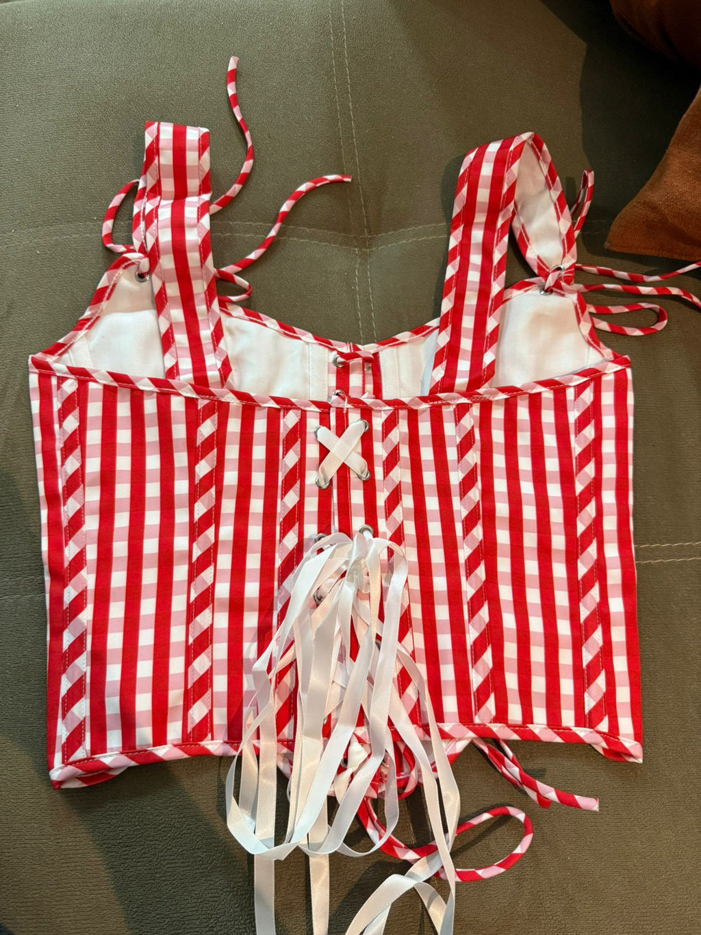 Corset Listrado Vermelho e Branco