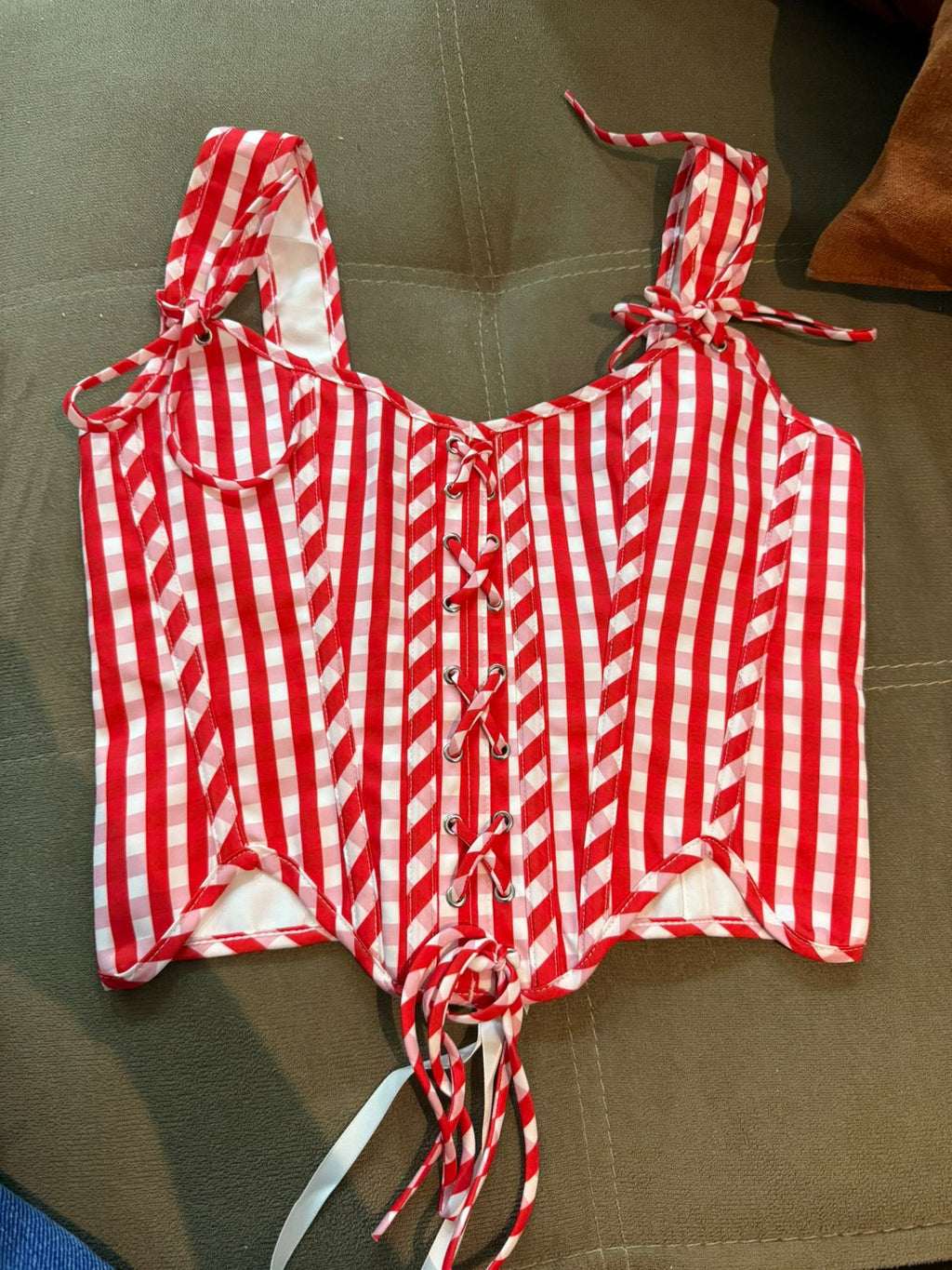 Corset Listrado Vermelho e Branco