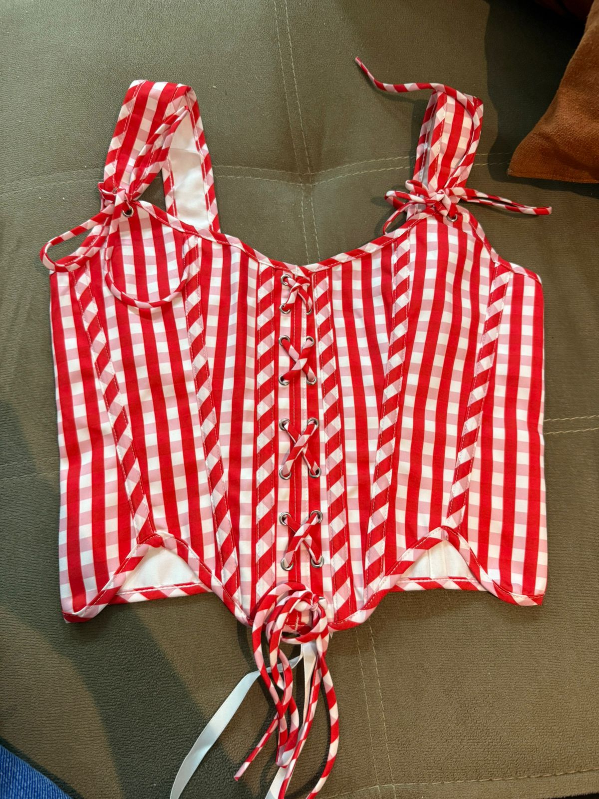 Corset Listrado Vermelho e Branco